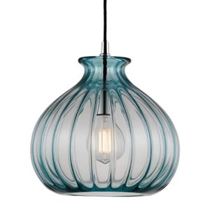 Turquoise Ribbed Glass Pendant Light, Elegant Curved Design, Lighting, Pendant Glass, Luxury Pendant Light, Handmade blown glass, Unique