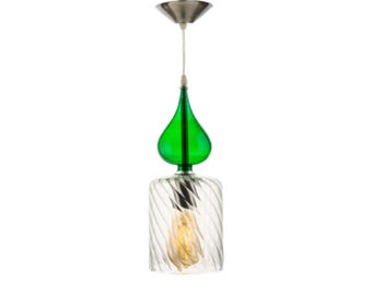 Mundgeblasenes Glas Pendelleuchte, klar und grün, Handwerker Beleuchtung