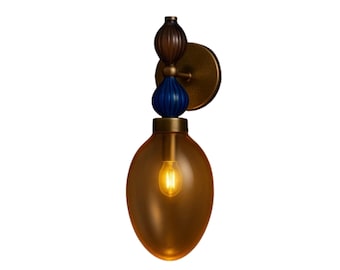 Handcrafted Brown Glass Wall Sconce – Polished Brass Mount, Elegant Lighting