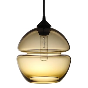 Elegant amber hand-blown glass pendant light, artisan-crafted for modern interiors, Lighting Glass Decor, Luxury Pendant, Unique Pendant