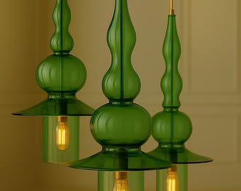 Hand-Blown Glass Pendant Lights Set of 3, Modern Chandelier