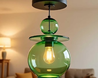 Hand Blown Green Glass Pendant Light – Modern Home Decor