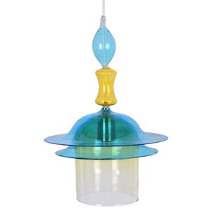 Handmade Multicolor Glass Pendant Light – Turquoise, Yellow & Clear Design – 18cm Diameter, 30cm Height – Artistic Oriental Lamp – Lighting