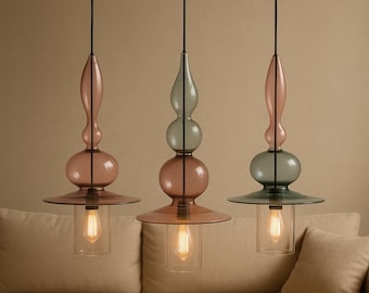 Hand Blown Glass Pendant Lights Set of 3, Modern Chandelier Lighting
