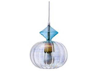 Blown Glass Pendant Light, Blue Geometric Accent, Modern Island Lighting