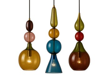 Hand-Blown Glass Pendant Lights, Modern Home Decor, Set of 3