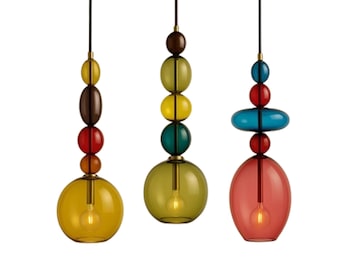 Hand-Blown Glass Pendant Lights, Modern Home Decor, Set of 3
