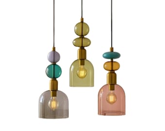 Hand-Blown Glass Pendant Lights, Modern Home Decor, Set of 3