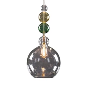Hand-blown multi-colored faceted glass pendant light, unique handmade decor, vibrant light reflection, Lighting Glass Decor, Glass Modern
