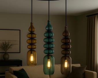 Hand Blown Glass Pendant Lights, Modern Chandelier Set of 3