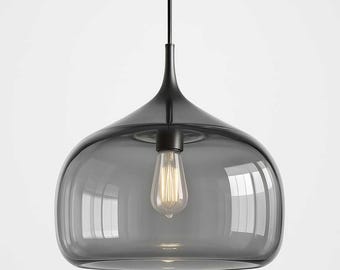 Handcrafted Gray Blown Glass Pendant Light Shade – Modern Ceiling Lamp Cover