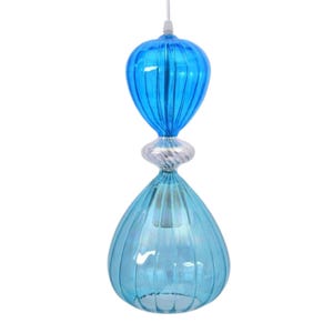 Handmade Turquoise Borosilicate Glass Pendant Light – 15cm x 30cm Artisan Hanging Lamp for Modern & Bohemian Decor ــ Lighting glass