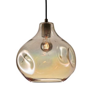 Hand-blown glass pendant light with side decorative texture, artisan lighting for modern interiors, Unique Glass Lamp, Ceiling Light Brown