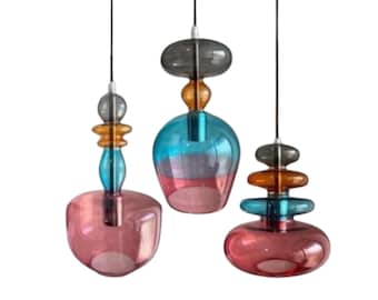 Handblown Glass Pendant Light Set – Modern Boho Hanging Lamps, Egyptian Artisan Lighting