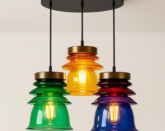 Handblown Glass Pendant Lights – Set of 3 Colorful Egyptian Lamps