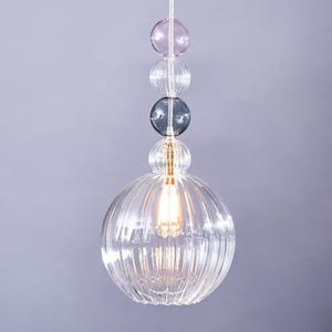 Hand-blown faceted glass pendant light with textured design, unique handmade decor, bulb not included, elegant lighting, Lighting Glass