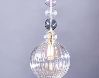 Mundgeblasenes Facettiertes Glas Pendelleuchte, Elegantes Handgefertigtes Dekor