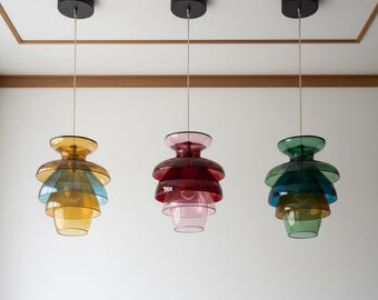 Hand-Blown Glass Pendant Lights Set of 3, Modern Chandelier