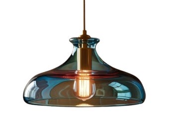 Stunning Turquoise Glass Pendant Light Shade –  Unique Bowl-Shaped Handcrafted Design for Elegant Ambient Lighting ــ Lighting Glass Unique