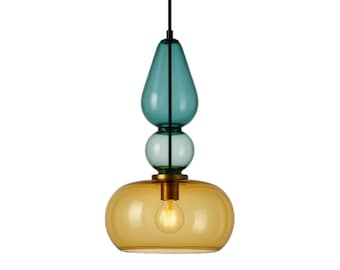 Handblown Amber & Turquoise Glass Pendant Light – Modern Ceiling Lamp