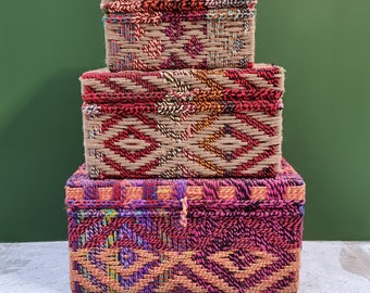 3-Piece Woven Storage Box Set: Vibrant Indian Market-Inspired Storage Solution for Eco-Conscious Home Organization and Cultural Charm