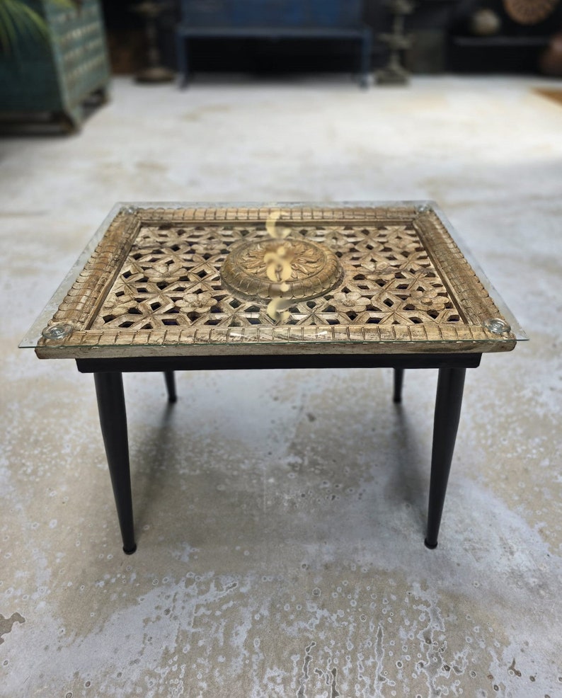 Antique Indian Jali Coffee Table | Hand-carved Mango Wood, Backlit ...