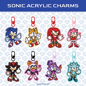 Sonic y sus amigos - Llavero acrílico transparente (Sonic the Hedgehog, Tails, Knuckles, Amy Rose, Shadow, Rouge, Blaze, Silver)
