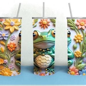 3D Frog with flowers – tumbler wrap