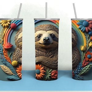 3D sloth with flowers - tumbler wrap
