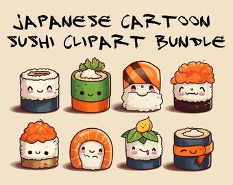 25 CUTE JAPANESE SUSHI Cartoons, transparent .png, high quality, clipart