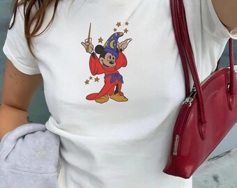 Disney Fantasia Mickey Baby Tee, Vintage Aesthetic Mickey Sorcerer Tshirt, Walt Disneyland Shirt