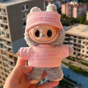 Labubu Personalized Clothes, Custom Beanie and Tee Outfit for La Bubu, Doll Clothes With Custom Txt Logo, LaBubu Blackpink Set, EDM Rave Tee