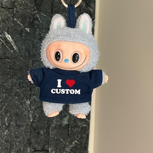 I Love Custom Tee for Labubu Doll, I heart txt Branded Labubu Clothes for V1 V2 V3, Personalized Labubu Accessories, Your Text Labubu Tee