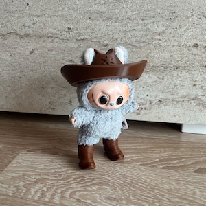 Labubu Cowboy Hat and Boots, Designer La bubu Outfit, Western Sheriff la bubu accessories, Personalized Mini Cowboy Hat for La bubu Dolls