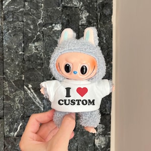 I Heart Custom T-shirt for Labubu Doll, I love Custom Branded Labubu Clothes V1 V2 V3, Personalized Txt Labubu Accessories,Your Text Toy Tee