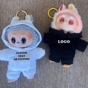 Custom T-Shirt for Labubu Personalized Doll Clothing, Bubu Hoodie Outfit, Txt Tee Shirt for La Bubu, Your Picture Miniature Clothes fits 15-