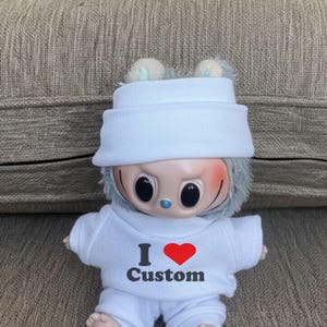 I heart Custom T-shirt for Labubu Doll, I Love Custom Labubu Outfit, Personalized Miniature Doll Clothes, Your Txt T-shirt Gift, fits all