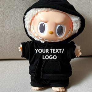 Custom Labubu Hoodie, Your photo or logo Outfit for Dolls, Personalised Miniature Doll Clothing, Clothes for 17-20 cm Plushies