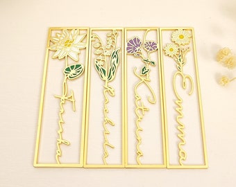 May include: Four gold-colored metal bookmarks with floral designs and names "Trudie", "Rachel", "Katerina", and "Emma" written in cursive.