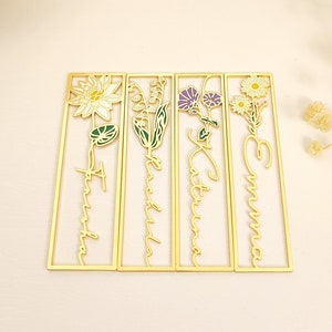 Custom Colorful Birth Flower Bookmark, Personalized Bookmark, Gold/Silver/Rose Bookmark Cutting 3D Names, Women Birthday Commemorative Gifts