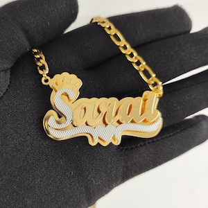 Custom Name Necklace, Nameplate Necklace, Personalized Jewelrye, Double Name Plate, Two Tone Necklace, 3D Name Necklace, Birthday Gift