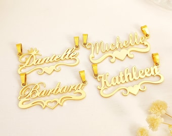 Gold Name Necklace With Heart, Custom Name Necklace, Personalized Nameplate Necklace, Women Name Necklace, Gift For Her, Custom Name Jewelry