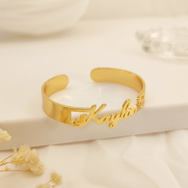 Personalized Gold Bangles, Custom Name Bracelet, Baby Name Bracelet, Nameplate Bracelet With Women, Wide Bangle Waterproof, Gift For Toddler