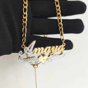 18K Gold Filled Nameplate Necklace, Custom Name Necklace, 3D Double Plate Two Tone Necklace, Personalized Jewelry, Gold Plated Name Nacklace