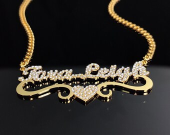 Custom Diamond Nameplate Necklace, Bling Name Necklace, Personalized Name Necklace, Script Name Necklace, Women Name Necklace, Gift For Her