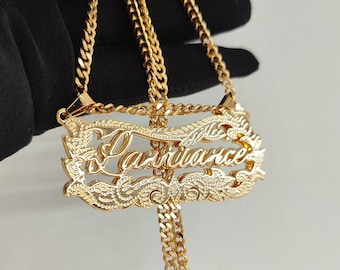 Collar de placa de identificación, collar de nombre personalizado, placa doble, collar de nombre de dos tonos, regalo de joyería de nombre personalizado, collar de nombre lleno de oro de 18 quilates