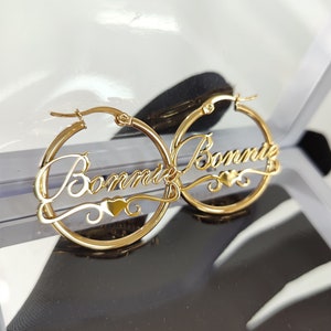Custom Hoop Earrings, Name Hoop Earrings, Gold Name Earrings, Personalized Name Hoops, Nameplate Earrings, Women Name Earrings, Gift For Her