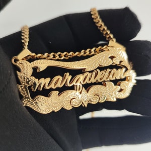 18K Gold Filled Two Tone Name Necklace, Nameplate Necklace, Custom Name Necklace, Double Plate, Personalized Name Jewlry, Gift For Women
