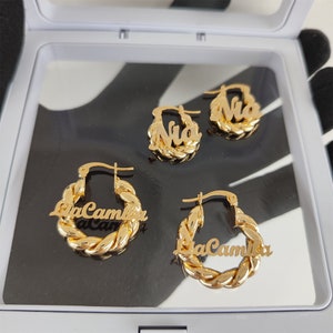 Custom Baby Earrings, Kids Name Earring, Gold Name Earring, Hoop Name Earring, Mini Twist Hoop Earring, Kids Baby Jewelry, Earrings For Baby