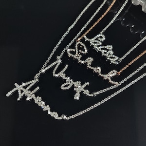 Custom Diamond Name Necklace, Personalized Name Necklace, Crystal Necklace, Women Bling Name Necklace, Nameplate Necklace, Mother&#39;s Day Gift